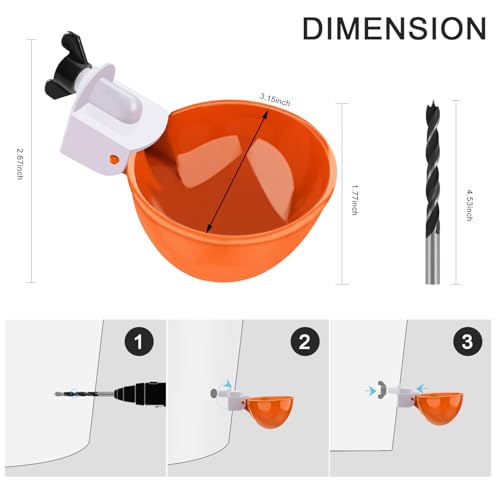 Chicken Waterer Cups, 8 Packs Orange Large Chicken Watering Cups, Automatic Chicken Water Cups, Tee Fittings Poultry Feeder Cups Suitable for Chicken, Duck, Goose, Turkey with Mounting Hole Opener - color: Orange