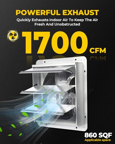 VENTISOL 14 Inch Shutter Exhaust Fan, Ven Fan with Power Cord Wall Mount, High Speed 1520CFM for Garages, Attic, Shops, Greenhouse - style: 14" with Power cord