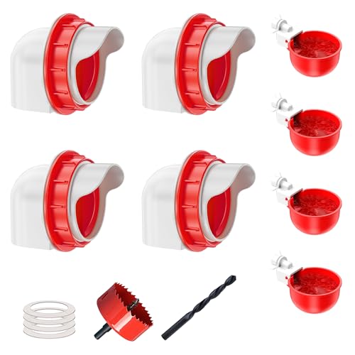 ZenxyHoC Chicken Feeders and Waterers, No Waste Chicken Feeder 4 Ports and Water Cups 4 Packs - color: Red, size: 4 Ports and 4 Cups