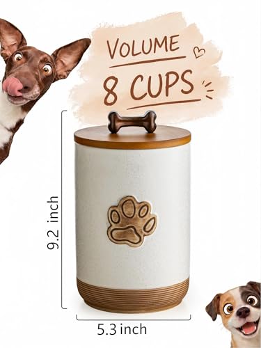 Miamolo Dog Treat Container, Airtight Dog Food Storage Container with Lid and Handle, Ceramic Pet Food Storage Jar for Kitchen Counter Farmhouse Dog Biscuit Jar, Dog Lovers Gift, Paw Glinting White - color: Paw Glinting White