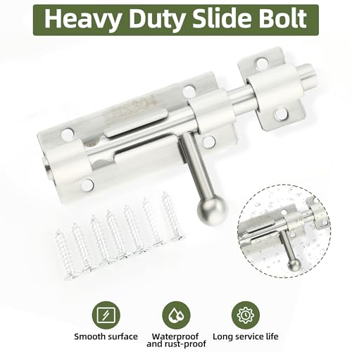 Alise 4 Inch Slide Lock SUS304 Stainless Steel Gate Latch, Slide Bolt Latch,Thickened Heavy Door Latch Lock, Black Barrel Bolt Latch, Security Slide Latch Lock MCX7004-LS - color: Brushed, size: 4 Inch (Regular)
