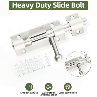 Alise 4 Inch Slide Lock SUS304 Stainless Steel Gate Latch, Slide Bolt Latch,Thickened Heavy Door Latch Lock, Black Barrel Bolt Latch, Security Slide Latch Lock MCX7004-LS - color: Brushed, size: 4 Inch (Regular)