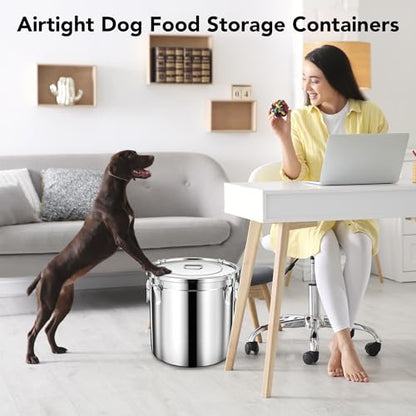 Newget Dog Food Storage Containers, Large Stainless Steel Pet Food Storage Containers 25 lb / 11.5 kg to Keep Fresh, Metal Airtight Cat Food Containers With Scoop and 2 Small Containers - size: 25 lb
