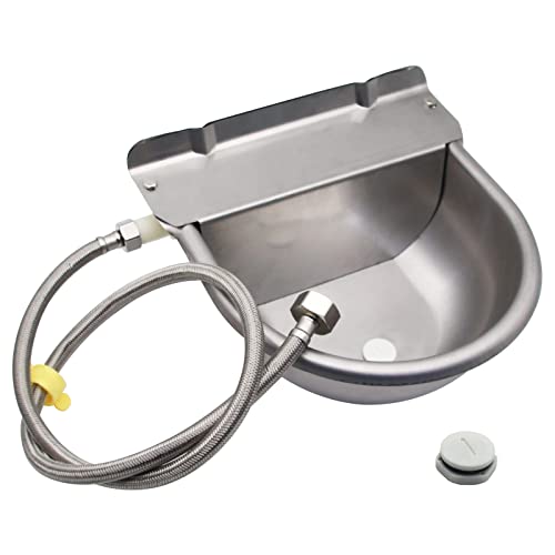 Automatic Livestock Waterer Bowl Kit 3/4" GHT Hose & 2 Drain Plugs | 304 Stainless Steel | Float Valve Auto Refill Water Dispenser |for Large Dogs,Horse,Chicken, Goat, Pig | 2.5L Capacity