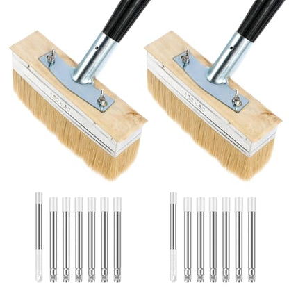 2-Pack Deck Stain Brush Set with 67" Extension Pole – 6.88" Wide Boar Bristle Blend Paint Brush for Wood Deck, Fence, Wall, Furniture – Multi-Surface Applicator for Stain, Limewash, Latex Paint - style: 2pcs