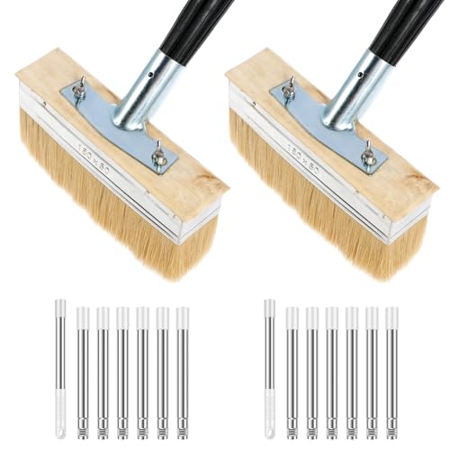 2-Pack Deck Stain Brush Set with 67" Extension Pole – 6.88" Wide Boar Bristle Blend Paint Brush for Wood Deck, Fence, Wall, Furniture – Multi-Surface Applicator for Stain, Limewash, Latex Paint - style: 2pcs