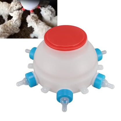 6 Nipple Lamb Feeder Bottle, Round PC Plastic Easy to Clean Milk Bucket for Piglets Lambs Goats, Portable Farm Animal Feeding Jug with Handle