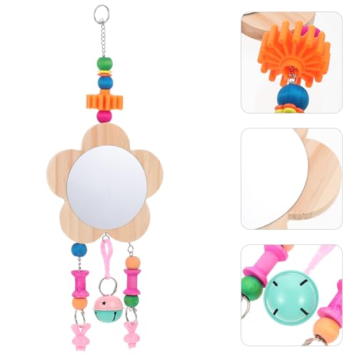 Wooden Chicken Mirror with Bell Hanging Pecking Play for Hens and Roosters Coop Pet Bird Supplies Random Color