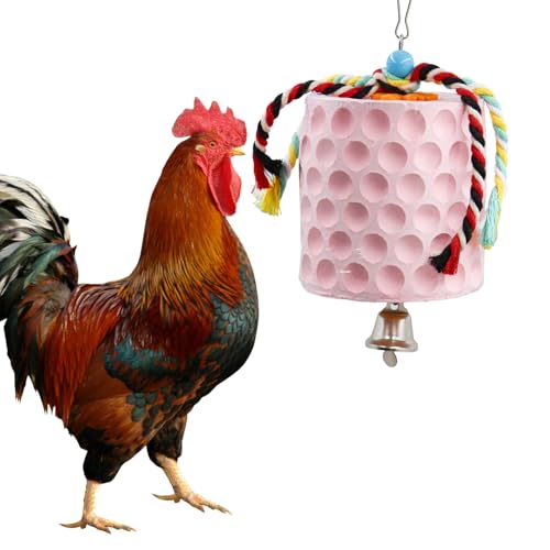 Oooct Large Chicken Chewing Toy, Chick Beak Grinding Calcium Stone with Bells, Chicken Coop Accessories, Cage Toys for Cockatiel Parakeet Parrot Budgies Rat Hamster Rabbit Bunny African Grey - color: Pink