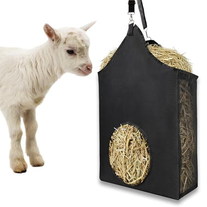 Hay Feeder with Adjustable Straps for Hanging Goat Hay Bags，Large Capacity hay Bags for Horses, Goats, Cattle, Donkeys and Other Animals Black - color: 1 Pcs