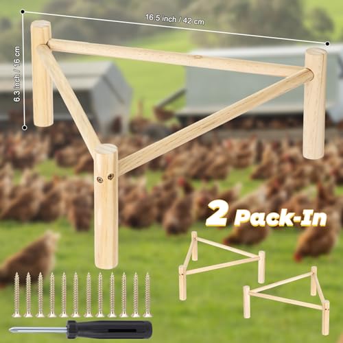 Chicken Perch for Coop & Brooder, Pine Wooden Chicken Toys & Coop Accessories for Chicken Triangular Gym Roosting Bar for Large Hens Parrots Birds, Natural Poultry Stand Chicken Nesting Support - 2P