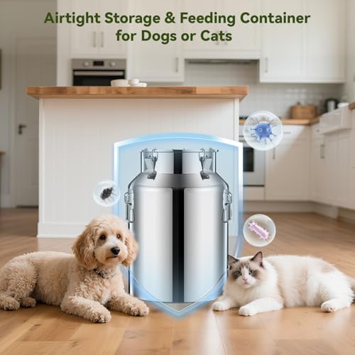 Newget 13lb Stainless Steel Dog Food Storage Container, Metal Pet Storage Container with Airtight Hangable Lid to Keep Food Fresh, Large Cat Food Storage Container with Scoop to Easily Clean - size: 13 lb