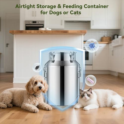 Newget 13lb Stainless Steel Dog Food Storage Container, Metal Pet Storage Container with Airtight Hangable Lid to Keep Food Fresh, Large Cat Food Storage Container with Scoop to Easily Clean - size: 13 lb