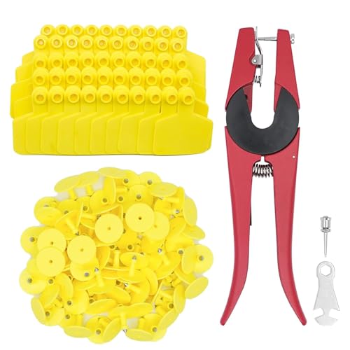 LIUCOGXI 100 Sets Blank Livestock Ear Tags with Cattle Applicator Cattle Plastic Identification Card Tags for Goat Pig Cow - color: Yellow