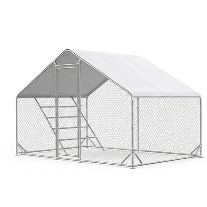 CHIKENCOOP 9.8 x 6.5 x 6.5 ft Metal Chicken Coop, Chicken Run with Cover | Walk-in outdoor enclosure with waterproof UV-resistant cover, reinforced frame, and 47 x 40 in eucalyptus perch - size: 118.0"L x 80.0"W x 80.0"H