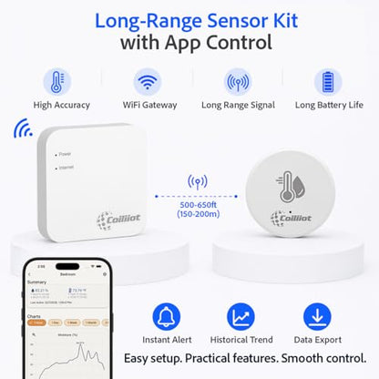 Smart Wireless Thermometer Hygrometer, WiFi Temperature Humidity Monitor with App Alert, Long Range Temperature Sensor for House, Garage, Basement, Fridge & Freezer (1 Pack With WiFi Gateway) - size: 1 Pack With Gateway