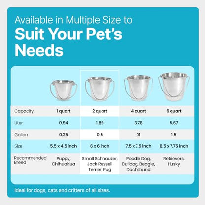 0.5 Gallon Heavy Duty Stainless Steel Bucket - Rust-Resistant Metal Bucket for Feeding & Watering Pets, Livestock & Cleaning - Perfect for Crates, Kennels, Cages & Hang on Fences - 2 Quart - size: 2 Quarts