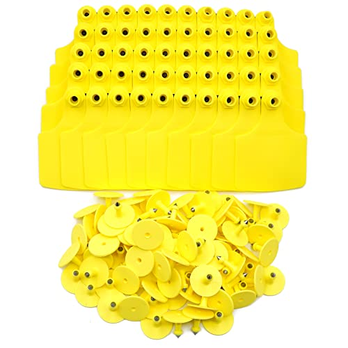 4.1” L×3”W Livestock Blank Ear Tags 100 Pieces Cattle Ear Tags Big TPU Precision Animal Identification Blank Ear Tags Animal Earring Marker Tags for Cattle Cow Swine Deer Camel Horse (Yellow)