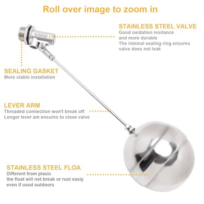 Stainless Steel Float Ball Valves - 3/4" NPT Male Thread Flow Control Float Sensor Valve Automatic Water Level Control Float For Tank Pond Water Tower (pack of 2) - size: 0.75 Inch