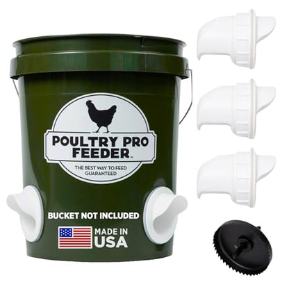 The Original Poultry Pro DIY Chicken Feeder Kit - As seen on Shark Tank, 3 Ports, Waterproof Seal Bushings & Hole Saw, Poultry Feed, Use for Buckets, Barrels, Bins & Troughs (Bucket Not Included) - style: Original Feeder 3 Pack