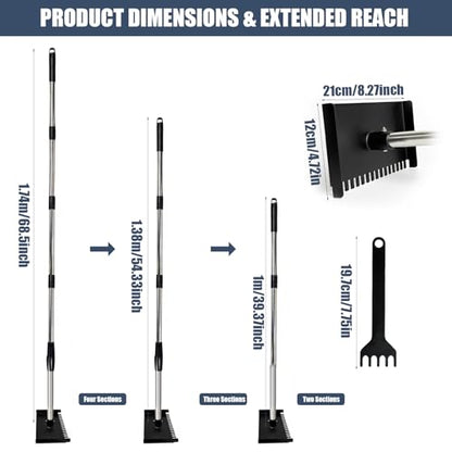 Chicken Coop Droppings Board Scraper Tool with Hand Scraper 68.5" Long Handle Chicken Coop Poop Scoop with Telescopic Pole, Dual-Sided Iron Rake & Flat Scraper, Essential Poultry Accessories
