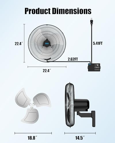 20" Wall Mounted Fan with Thermostat, Oscillating Outdoor Wall Mount Fan with Remote, 1-18H Timer, 3-Speed 4750 CFM High Velocity Industrial Wall Fan for Garage, Farm, Patio, Workshop, Barn - size: 20 inch