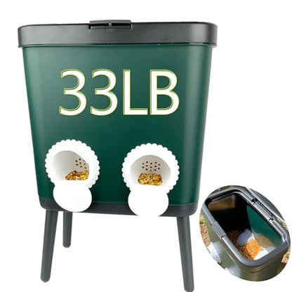 33 LB Automatic Chicken Feeder No Waste with 4 Pcs Port Large Capacity Free-Standing Poultry Food Feeder Outside and Indoor DIY Gravity Poultry Feeding Dispenser for Chicken Geese Quails and Turkeys