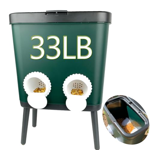 33 LB Automatic Chicken Feeder No Waste with 4 Pcs Port Large Capacity Free-Standing Poultry Food Feeder Outside and Indoor DIY Gravity Poultry Feeding Dispenser for Chicken Geese Quails and Turkeys