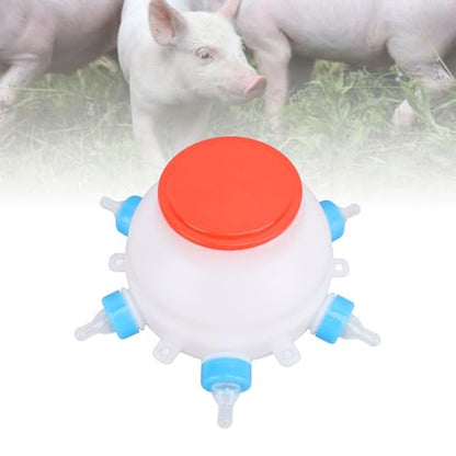 Piglet Feeder, 2.5L Capacity 6 Nipples Round Body Design Thickened PP Material Multifunctional Goat Milk Feeder, Poultry with Cover for Piglets, Lambs, Calf, Kittens