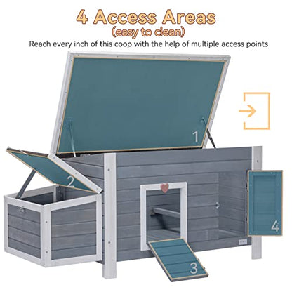 Petsfit Large Chicken Coop with Upgraded Perches, Wooden Outdoor Chicken Cage with Large Nesting Box, Weatherproof Open Asphalt Roof &Removable Bottom, Duck House, Rabbit Hutch - color: Grey