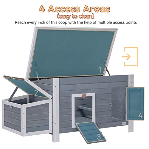 Petsfit Large Chicken Coop with Upgraded Perches, Wooden Outdoor Chicken Cage with Large Nesting Box, Weatherproof Open Asphalt Roof &Removable Bottom, Duck House, Rabbit Hutch - color: Grey