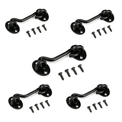 3” Barn Door Lock Gate Latch 5 Pack,Privacy Hook and Eye Latch, Easy Lock for Wooden Fence, Screen Door, Outdoor Fence, Black - size: 3 inch -5pcs