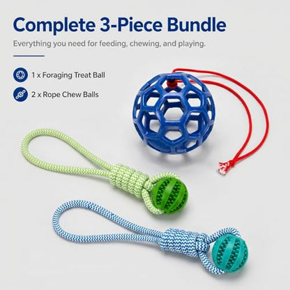 Ronyes 3Pcs Pig Enrichment Toys, Treat Dispenser Ball Toys for Mini Pigs and Farm, Hanging Chew Food Foraging Ball with Rope for Pigs, Pig Toys for Pet Pig