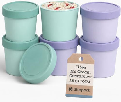 Starpack Freeze The Day Cute Small Ice Cream Freezer Containers (6-Pack, 13.5oz) - Single Serve with Silicone Lids - BPA-Free, Airtight, Reusable, Homemade Ice Cream, Frozen Yogurt, Lavender & Mint - color: Mint / Lavender, size: 6-Pack 13.5oz