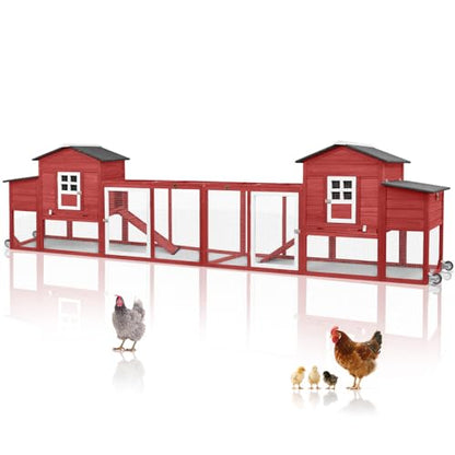 158" L Large Chicken Coop with Run, Chicken House with Nesting Boxes, Wheels, Outdoor Mobile Hen Chicken Coop Poultry Cage with Removable Tray, Ramp (Red) - color: 158" L Red