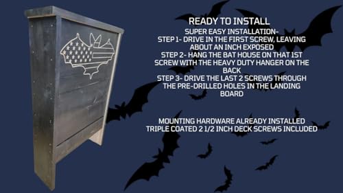 Made in USA- XL Black Stained Pine Bat House, 3 Chamber Bat Box, Easy-to-Install Wooden Bat House Kit, Weather-Resistant Bat Houses for Outdoors, with Mounting Screws - Applewood Outdoor - style: XL 3 Chamber Black