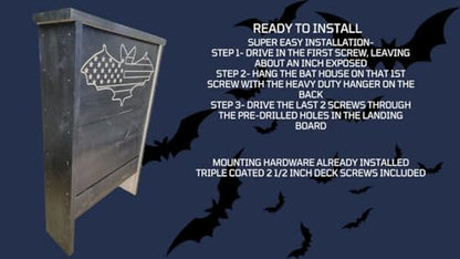 Made in USA- XL Black Stained Pine Bat House, 3 Chamber Bat Box, Easy-to-Install Wooden Bat House Kit, Weather-Resistant Bat Houses for Outdoors, with Mounting Screws - Applewood Outdoor - style: XL 3 Chamber Black