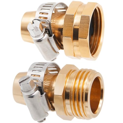 Triumpeek 4 Sets Garden Hose Repair Connector with Clamps, Aluminum Water Hose End Replacement Fit for 3/4" and 5/8" Garden Hose Fittings - color: 4 Sets - Brass