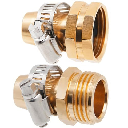 Triumpeek 4 Sets Garden Hose Repair Connector with Clamps, Aluminum Water Hose End Replacement Fit for 3/4" and 5/8" Garden Hose Fittings - color: 4 Sets - Brass