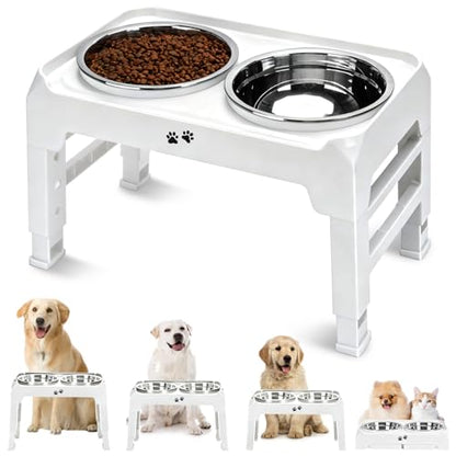 COMESOON Elevated Dog Bowls, 4 Height Adjustable Raised Bowl Stand with 2 Thick 50oz Stainless Steel Food Bowls Non-Slip Feeder Adjusts to 3.7'', 9.2'', 10.75'', 12.36'' White - color: White, size: 8" for Medium Dogs