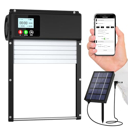 Automatic Chicken Coop Door with WiFi Remote Control, 2025 Upgraded 8000mAh Solar Powered Automatic Chicken Coop Opener with LCD Display & Timer & Light Sensor, with Anti-Pinch Design