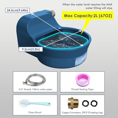 Patented Automatic Dog Water Dispenser, 2L Dog Water Bowl Dispenser Fit 3/4''GHT Faucet, Outdoor Automatic Water Dispenser for Dogs Chicken Waterer, Accessories Included: Water Hose, Copper Connector