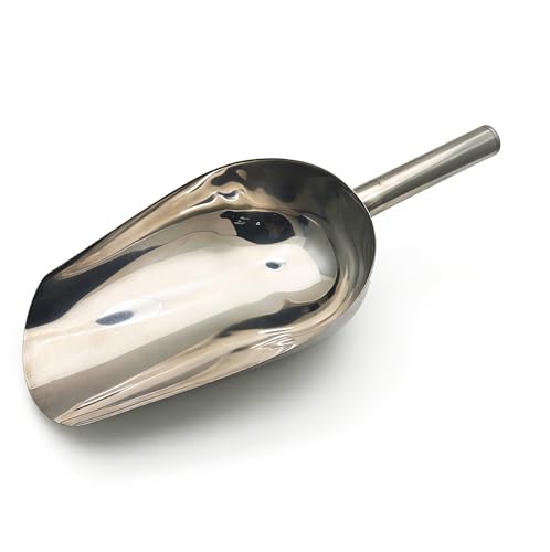 Extra Big Size Stainless Steel Utility Scoop, 35~55-Ounce Metal Scoop Livestock Feed Scoop for Any Household Disposing Replacing Litter/Animal Pet Farm Pig Horse Feed Food Shovel (Stainless Steel)