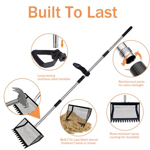 12" Metal Chicken Poop Scooper Rake for Sand with 24 to 68" Handle, Adjustable Chicken Poop Scooper for Poop,Wide 10”Poop Shovel Cleaning Tools, Heavy Duty Sifting Shovel (Black Max) - color: Black Max