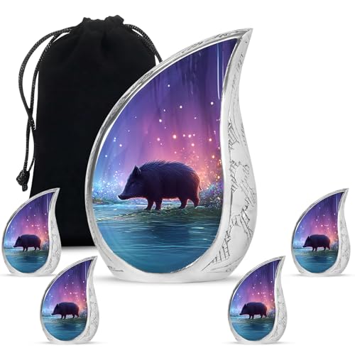 Pig Cremation Urns for Human Ashes Adult Male & Female Set of 5- Drop Memorial Urns for Adult Male - Pink Urn for Ashes for Women & Man Set of 1 Large + 4 Small - 10 & 3 Inch - color: Pig Teardrop Urn - 3