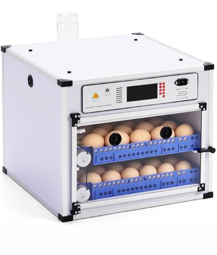 Automatic Egg Incubator for 136 Eggs - Digital Temp & Humidity Control, Auto Turner, Dual Power AC/DC, LED Flashlight, View Window - Commercial Use for Chicken Duck Quail