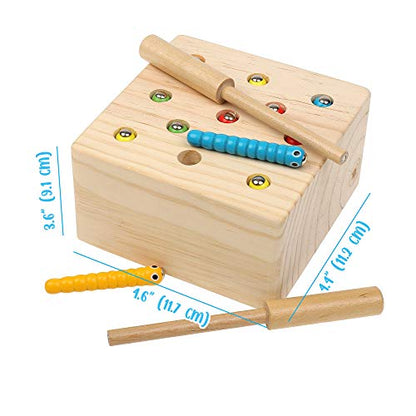 Boxiki kids Wooden Montessori Toys for Babies, Toddlers & Kids, Fine Motor Skills, Magnetic Worm Game for 3 Years Old