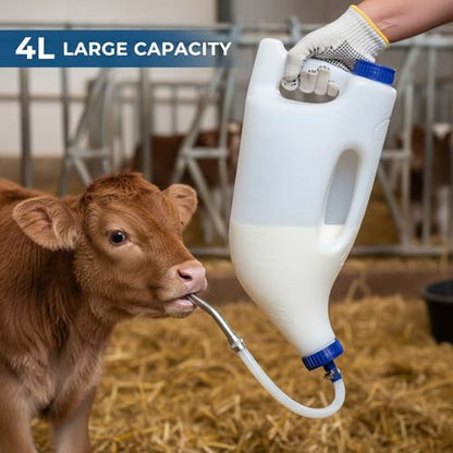 4L Large Calf Tube Feeder with Stainless Steel Tube & Dual Handles, Calf Bottle for Easy Milk Feeding, Goat and Lamb Nursing Bottle, Farm Tool, Livestock