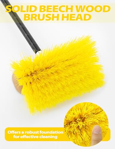 BLUEWING 4ft/6ft/8ft Heavy Duty Deck Brush with Carbon Fiber Long Handle and Soft/Medium/Hard Bristle Scrubbing Washing Outdoor Boat Cleaning Brushing Tools - color: Yellow - Hard, size: 6ft