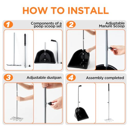 Maxdot 2 Sets Adjustable Manure Scoop and Shovel, Horse Dog Poop Scooper and Manure Rake, Adjustable Handle for Stables, Dog Kennel, Chicken Coop Cleaning & Garden Composting